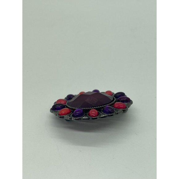 Vintage Signed FAF Silver Tone Pink Purple Rhinestone Oval Brooch - Picture 4 of 6